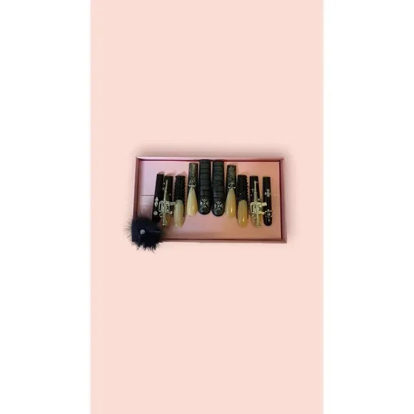 G.B.SLLC 100% Hand-Made Press On Nails Black Out Purge Set